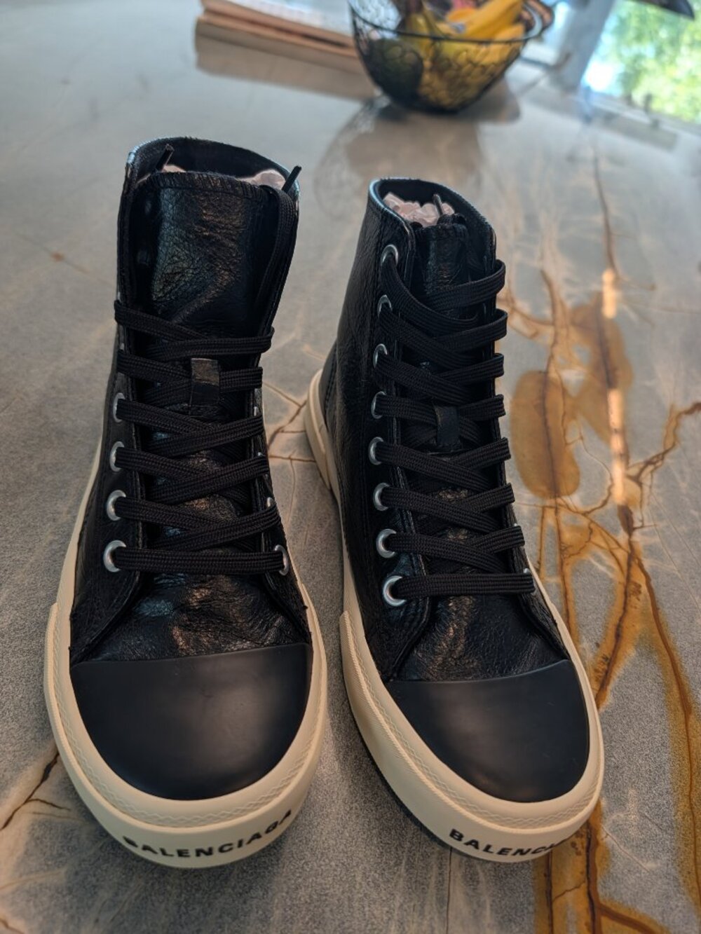 Balenciaga Paris High Top Sneakers Black Leather Size 39 - Picture 2 of 7